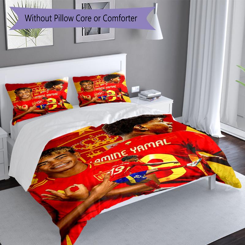 Lamine Yamal Green Spotify Logo Bedding Set,Breathable Bed Linen for Guest Room Decoration,Perfect Housewarming Gift,All Season Duvet Cover with Pillo