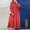 Linen Women Embroidery Loose Dresses Autumn Vintage O-neck Full Sleeve Button Solid Color Female Dress