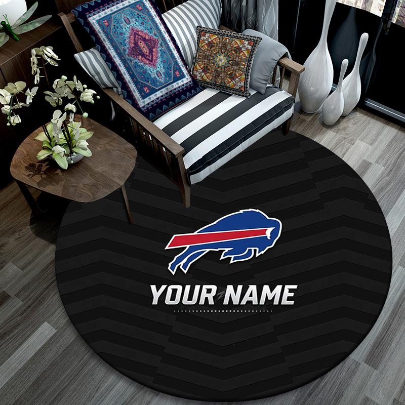 Custom Name Buffalo Bills Round Area Rug,Carpet Rug for Living Room Bedroom Sofa Playroom Decor,Non-slip Floor Mat