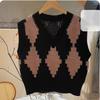 Модный женский жилет свободного кроя с V-образным вырезом и принтом аргайл, весна и осень 2025, без рукавов, элегантный вязаный пуловер, майки, женская одежда