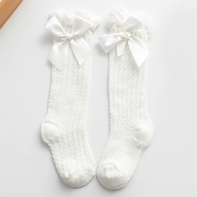 Newborn Baby Girls Socks for Kids Toddlers Girls Big Bow Knot Knee High Long Soft Cotton Summer Children Mesh Socks