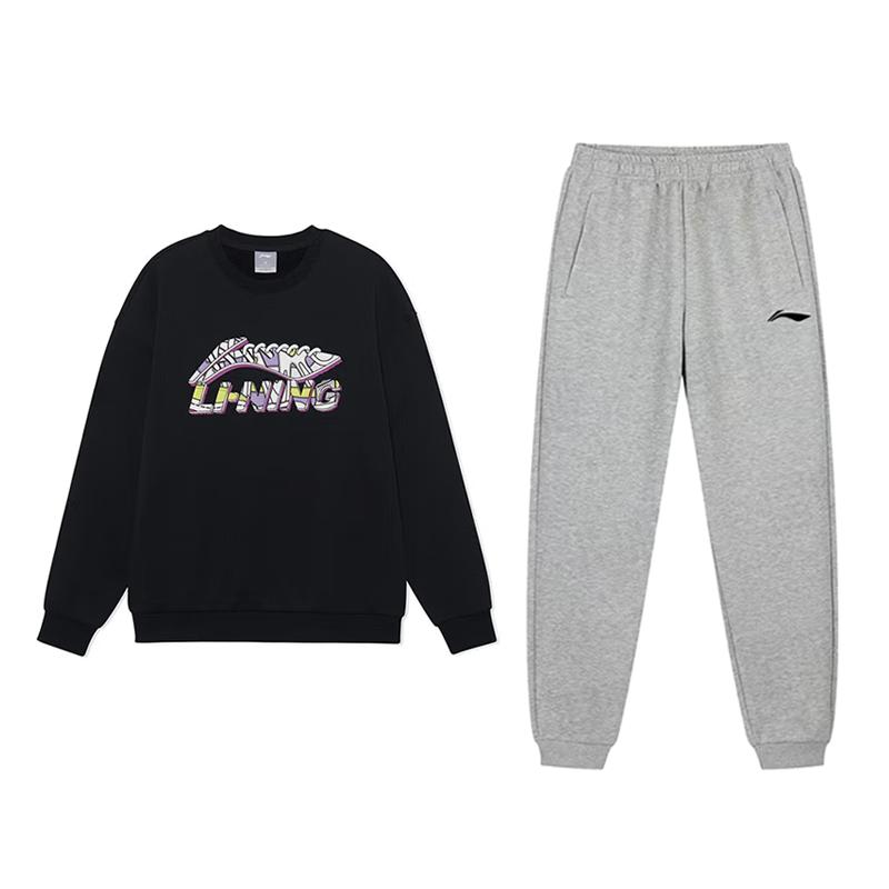 Li Ning Повседневная спортивная одежда Унисекс Черный+Монетный серый AWDVP37-2AKLVJF3-1