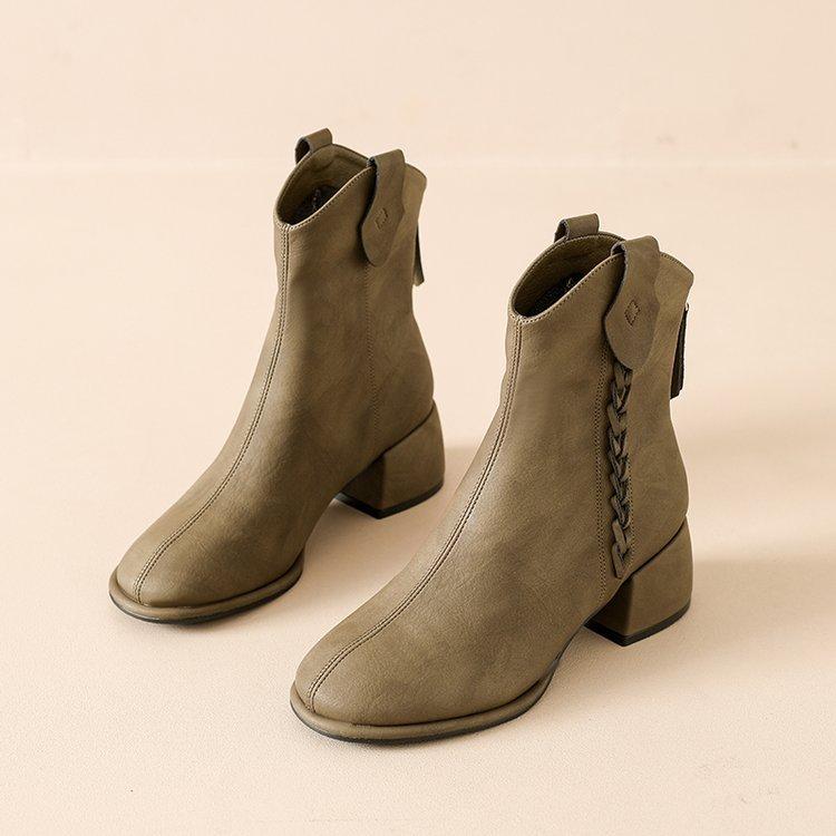 New Autumn Winter Women Ankle Boots Casual Back Zippers Low Heels Shoes Ladies Vintage Short Booties Fashion Soft Leather Shoes