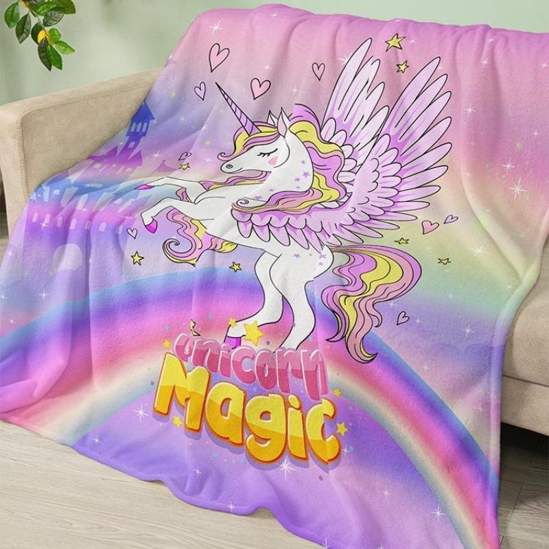 Unicorn Series digitalprinted polyester Bedroom velvet flannel soft sofa cover blanket Fleece soft sofa cover blankets for beds