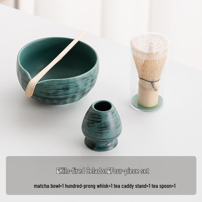 Handmade Japanese Matcha Ceramic Tea Bowl and Bamboo Whisking Tool