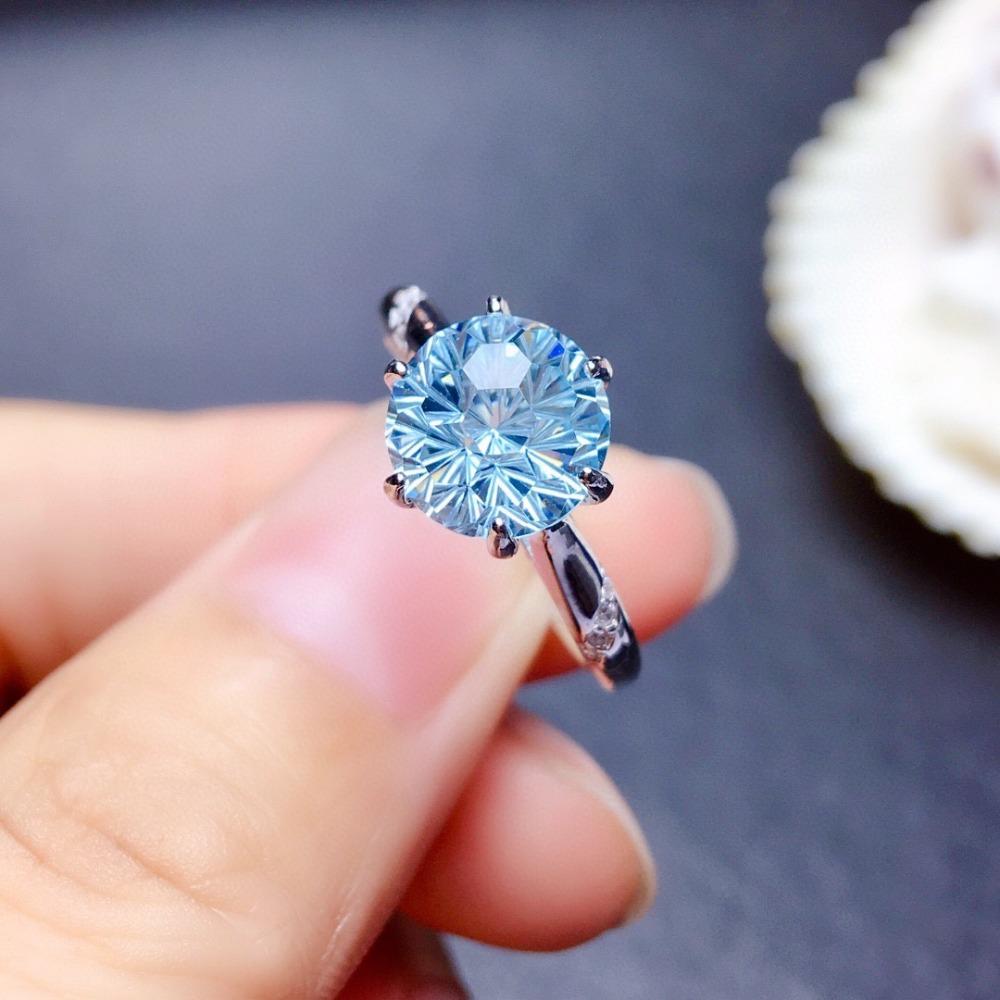 2Ct Firework Cut Sky Blue Topaz Ring for Women Sparkling Adjustable Open Ring