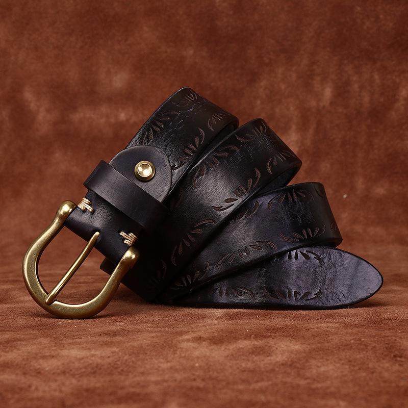 Thickened Extra Thick Personalized Engraved Retro Matte First Layer Cowhide Belt Men'S Genuine Leather Horseshoe Buckle Casual Denim Belt
