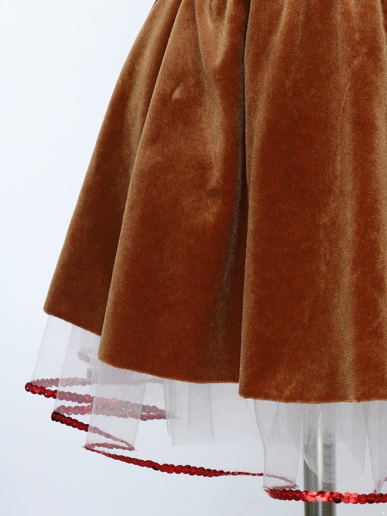 Girls Gingerbread Man Tutu Dress Christmas Costume Sleeveless Hollow Back Velvet Leotard