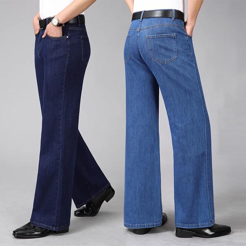 Мужские летние расклешенные джинсы с высокой талией, расклешенные мужские дизайнерские классические джинсовые джинсы
