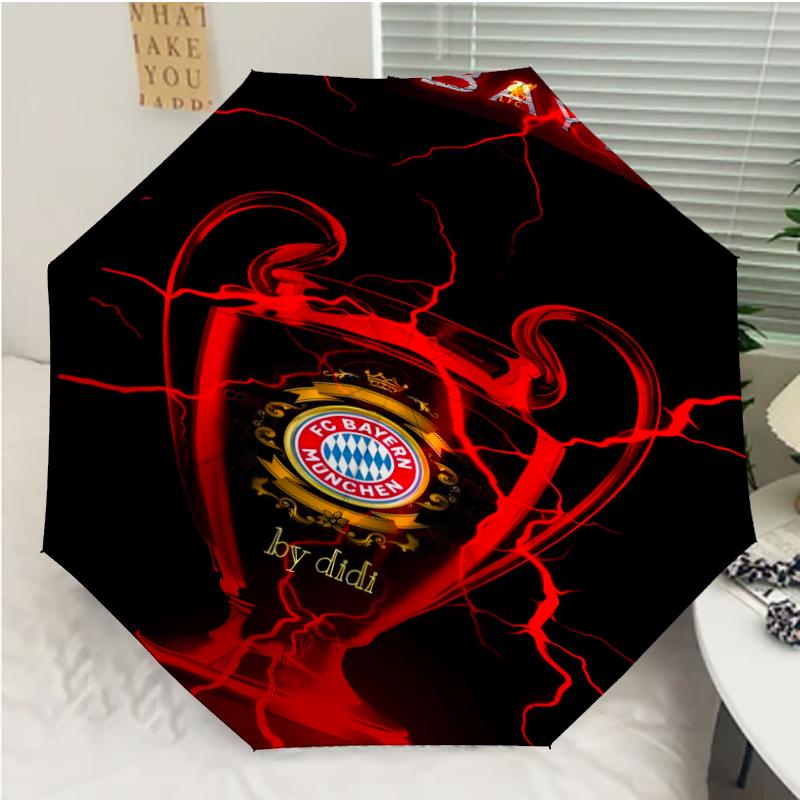 FC Bayern München logo Print Automatic Umbrella, 8 Rib Iron Frame, Plastic Handle, Suitable for Outdoor Travel &Daily , Ideal Gift