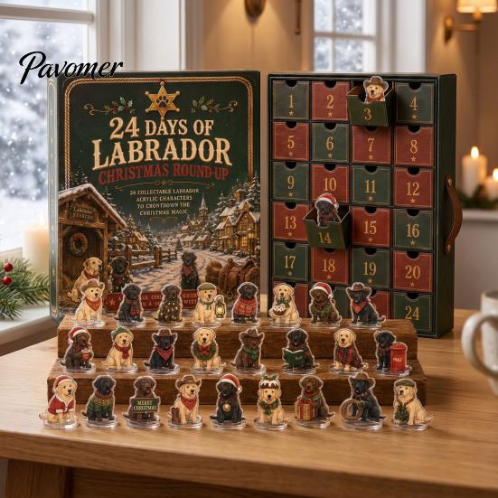 Collectible Dog Figurines Advent Calendar, 24-Day Christmas Countdown Acrylic Ornament Set with Holiday Decoration Mini Figures, Tree Hanging