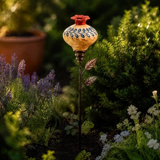 Floral Garden Bird Bath Hummingbird Feeder Stake, Vintage Resin Flower Decorative Feeder, Wild Watering Supplies Nectar for Yard Backyard Hummingbirds