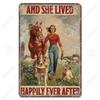 Cowgirl Tin Sign Metal Plaque Cowboy Boots Pony Metal Poster Vintage Wall Decor for Horse Riding Club Garden Home
