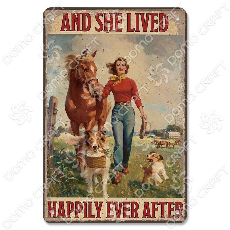 Cowgirl Tin Sign Metal Plaque Cowboy Boots Pony Metal Poster Vintage Wall Decor for Horse Riding Club Garden Home