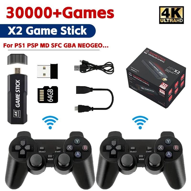 For X2 Plus 64G 30000 Gaming GD10 Pro 4K Gaming Stick 3D HD Retro Video Game Console Wireless Controller TV 30 Simulator PS1/N64/DC