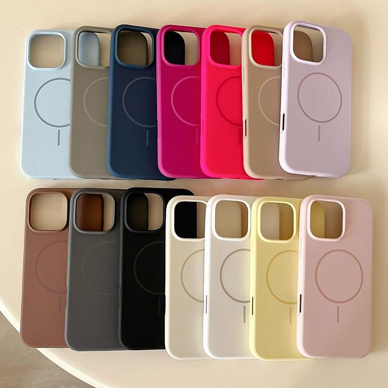 Liquid Silicone MagSafe Magnetic Phone Case for iPhone 15 14 13 Pro Max Solid Color Shockproof Cover