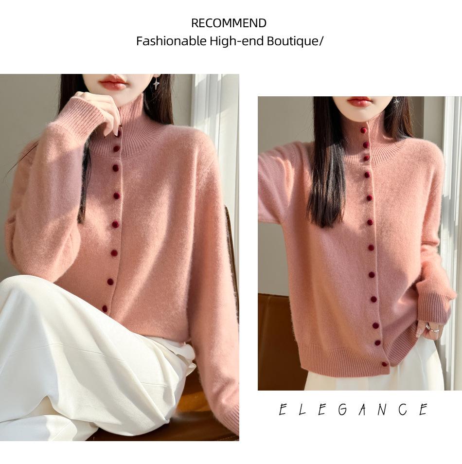 Korean Style Women's Casual Stand Collar Knit Cardigan - Autumn/Winter Collection