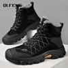 Men's Genuine Leather Outdoor Plush Snow Boots High Top Anti slip Wear Resistant Warm Boots Winter Hiking Large size Sneaker