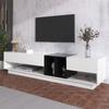 TV Cabinet, Lowboard, Combination in High Gloss White and Black. Color Blocking Design, Drawers, Compartments, Multiple Storage Spaces.
