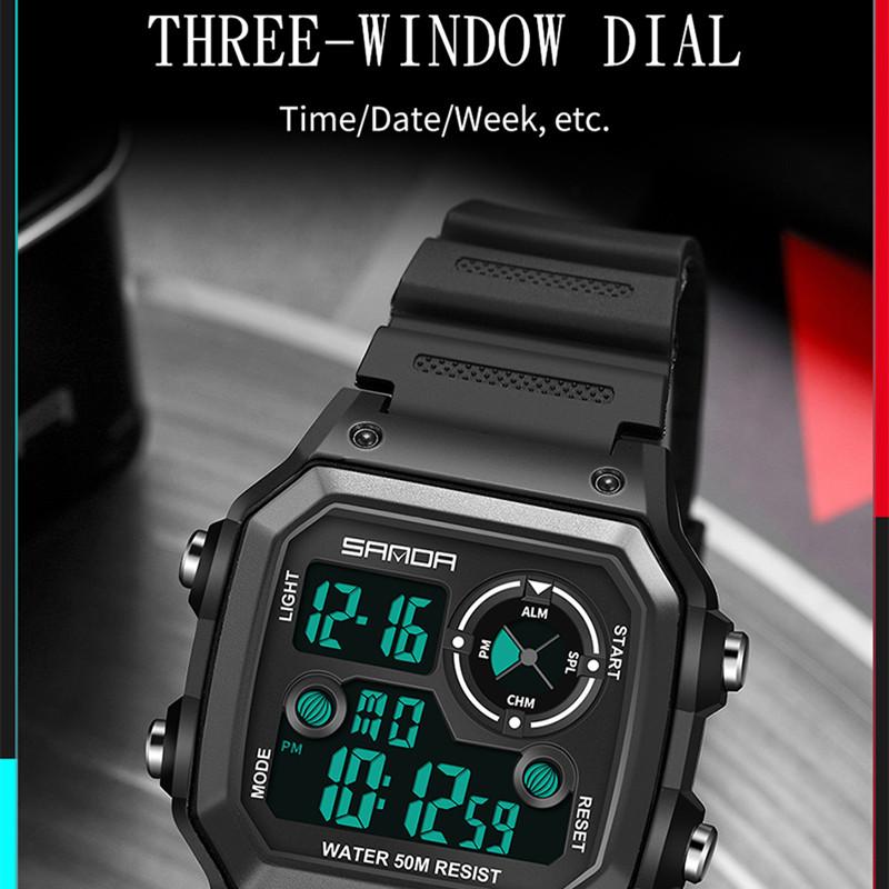 Новые модные электронные часы SANDA Square Trend, водонепроницаемые светящиеся спортивные мужские часы, цифровые студенческие часы
