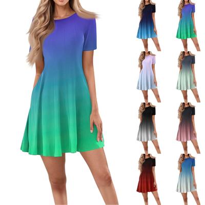 Женское повседневное модное короткое платье с круглым вырезом и коротким рукавом