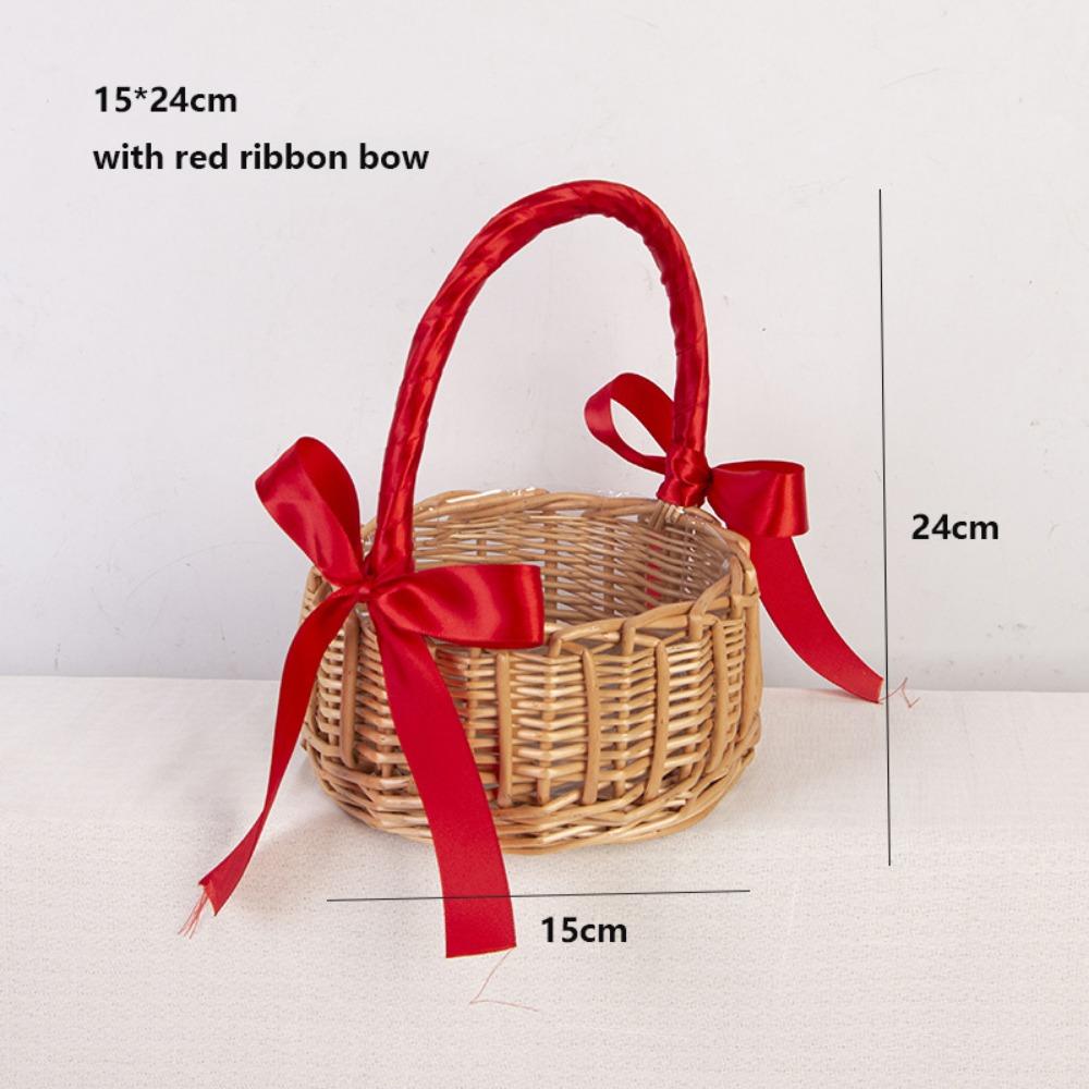 with Pearl Hand-held Weaving Flower Basket Vegetable Fruit Flowers Holder Living Room Decoration