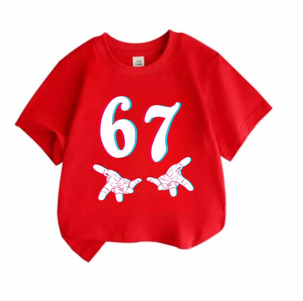 Unisex Kids 100% Cotton Crew Neck Short Sleeve T-Shirt, 67 Hands Gesture 3D Anaglyph Print Casual Summer Tee for Boys Girls