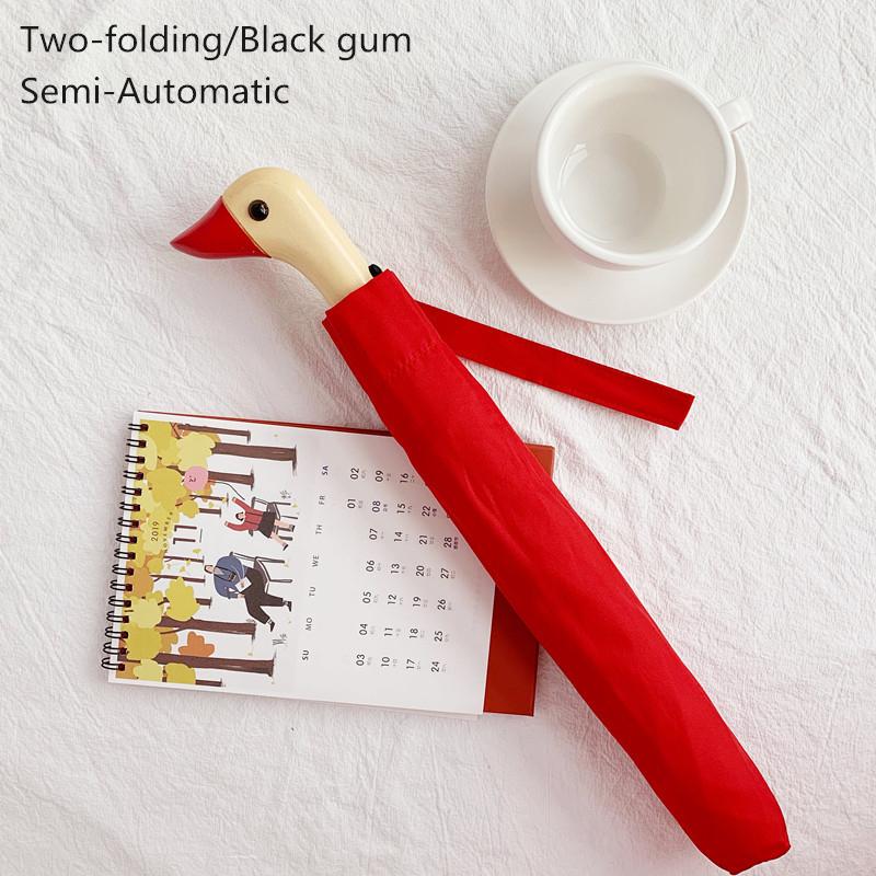 Милый зонт с деревянной ручкой в виде утки, складной, автоматический, с защитой от УФ-лучей, ветрозащитный, с черным покрытием, женский, портативный, солнцезащитный зонт, Академия зонтов