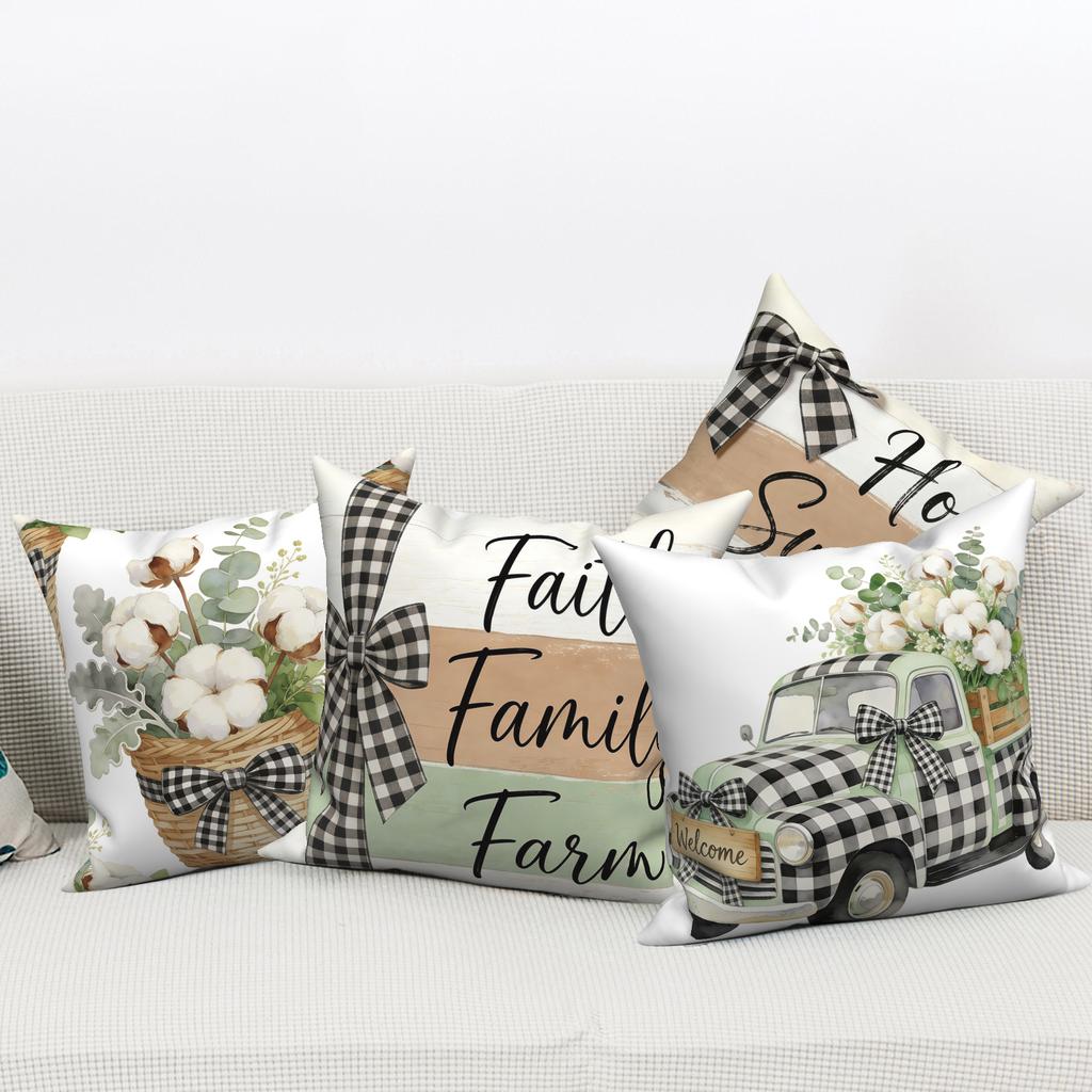 4Pcs Farmhouse Throw Pillow Covers Faith Family Farm Home Sweet Home Cushion Cases Polyester Linen Fabric Material Pillowcase