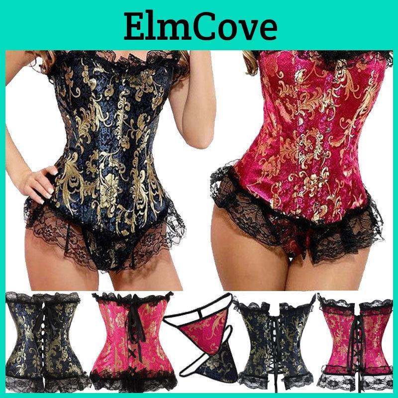 Jacquard Overbust Corset Top Women Basque Cosplay Costume Steampunk Gothic Bustier Sexy Lingerie