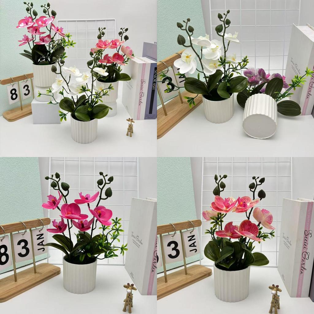 Fake Butterfly Orchid Flower With Pot For Indoor Home Decor And Greenery Enhancement