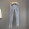Station Trousers Rhinestone Tasseled Jeans Women's Fashionable 23 Summer Clothes New Arrival High Waist Slimming and Tight Skinny Jeans Cropped Pants