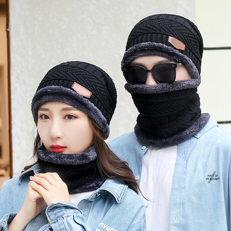 Windproof Winter Wool Hat with Hooded Scarf, Earflap Knit Cap, and Warm Masks for Men and Women