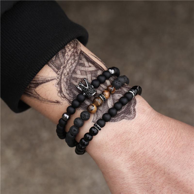 European and American jewelry fashion retro black matte bracelet zircon crown diamond ball dice lion head bead bracelet set