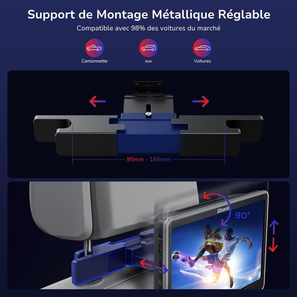 GONavidio Headrest Monitor DVD Set of 2 Slot In HDMI Input Smartphone Sync DVD Player Car Inch CPRM Resume Region Free Headset 2 Pieces 1080P Video SD