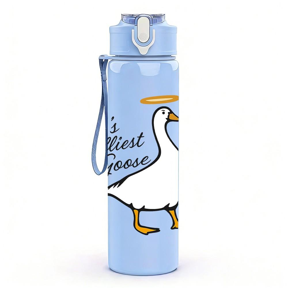 1PC Gods Silly Goose White Duck 750ml Color Plastic Sports Water Bottle Leakproof Flip Straw Lid Suitable for Sports Office Home Use