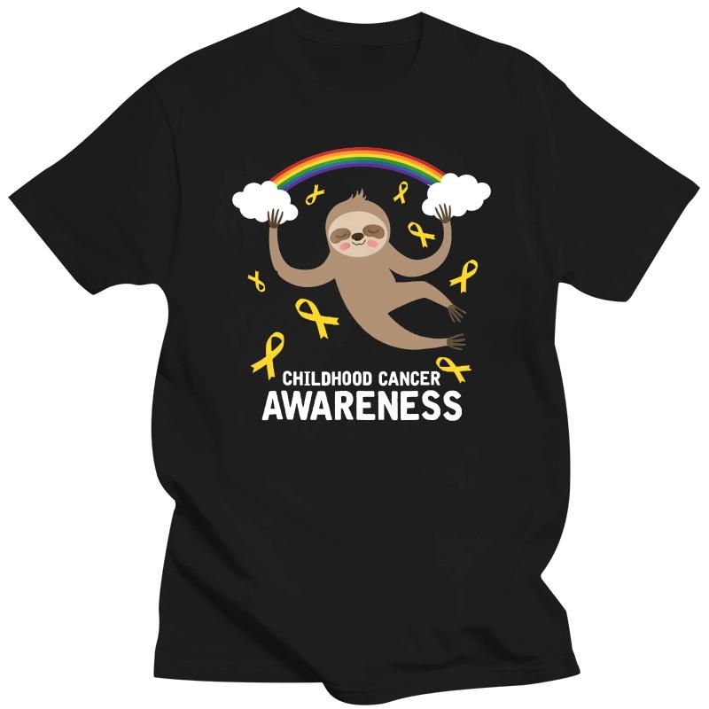 fashion black tshirts for male Childhood Cancer Awareness Sloth T Shirt Gold Ribbon Unisex TSHIRT cotton t shirts