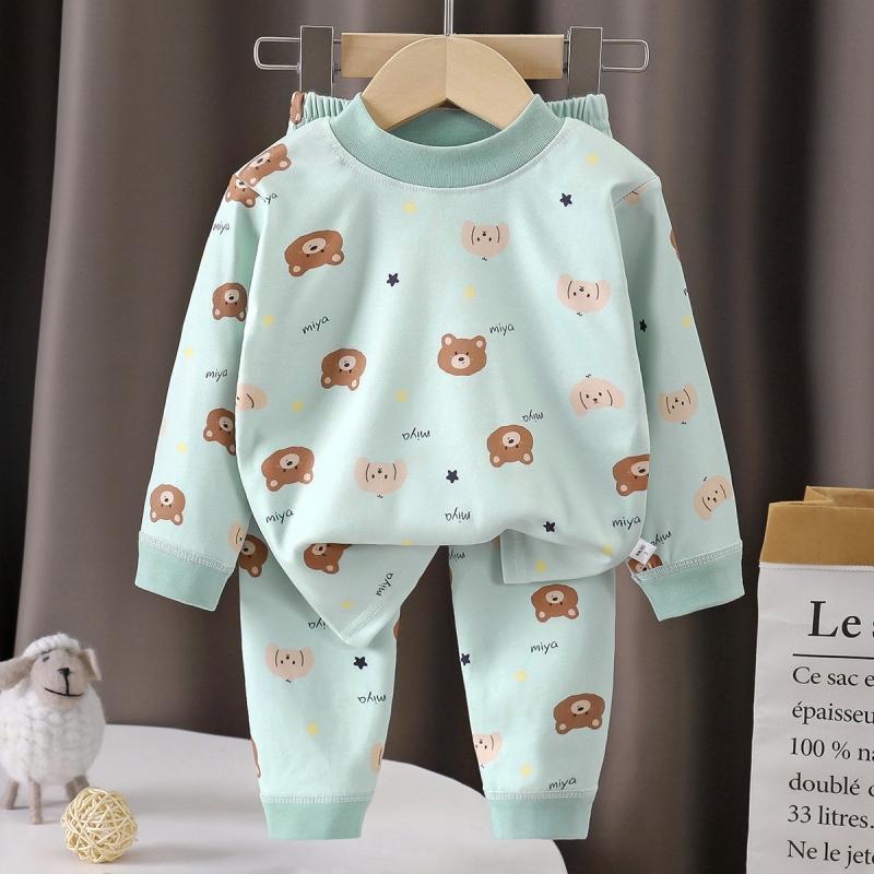 2 шт./компл. Детские осенние теплые пижамные комплекты для малышей, мальчиков и девочек, милые мультяшные топы-футболки с длинным рукавом + брюки, повседневная одежда для сна, нижнее белье