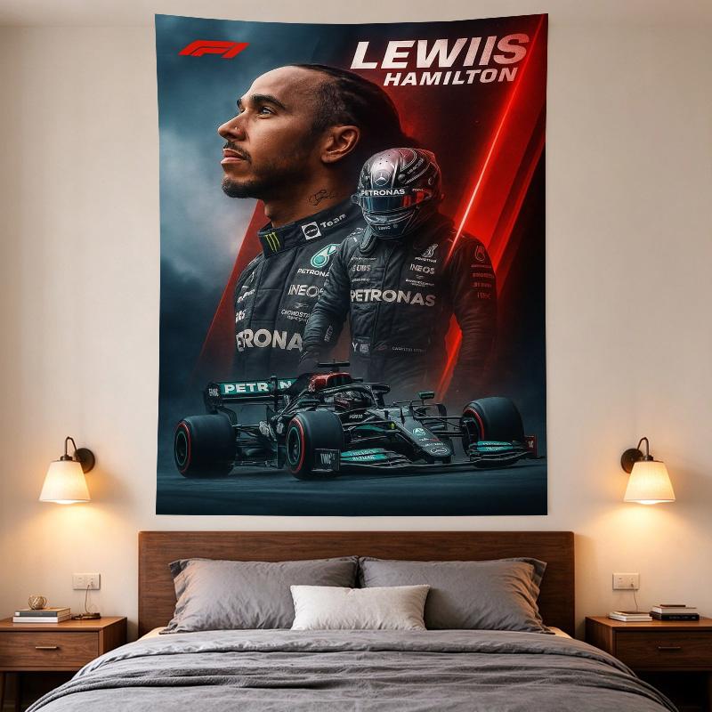 Lewis Hamilton F1 Portrait Wall Tapestry for Formula 1 Fans Garage Man Cave Bedroom Decor V2 Variant
