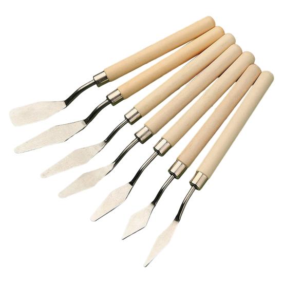 Набор шпателей для рисования с деревянной ручкой, 7 шт./компл., картина маслом из нержавеющей стали, художественная палитра, скребок для смешивания цветов, аксессуары для рисования