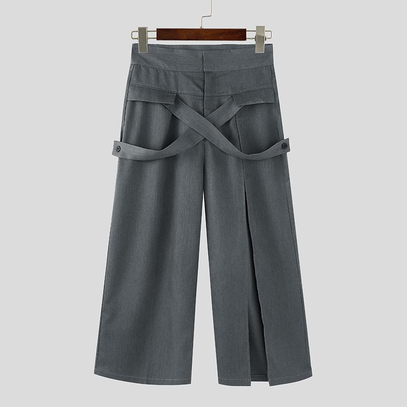 INCERUN Мужские повседневные длинные брюки с застежкой-молнией спереди и поперечными разрезами