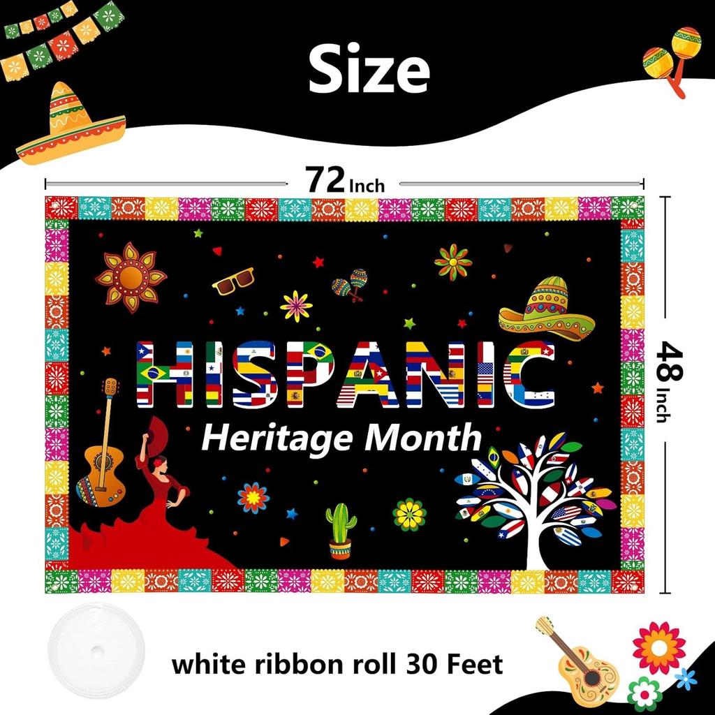 Extra Large Hispanic Heritage Month Banner 72" x 48" Spanish Speaking...
