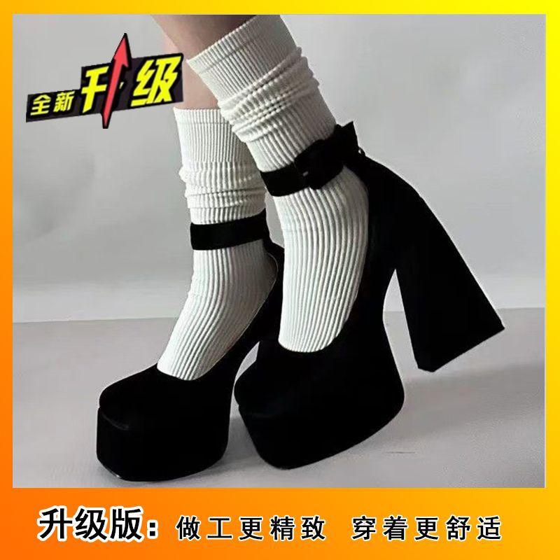 Весна и осень 2025 года новая замшевая платформа туфли-лодочки на высоком каблуке одинарная обувь британский стиль туфли Барби водонепроницаемые туфли на платформе