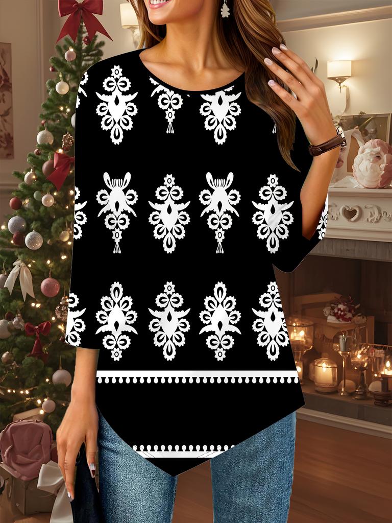 Женская свободная футболка с круглым вырезом и рукавом три четверти, 3D геометрический узор