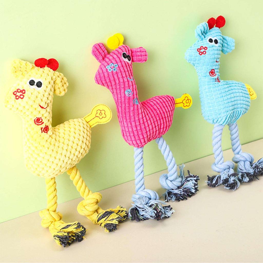 Плюшевая игрушка для жевания для домашних животных, чистка зубов, устойчивая к укусам, в форме оленя, пищащая игрушка для жевания кошек и собак с хлопковой веревкой желтого цвета