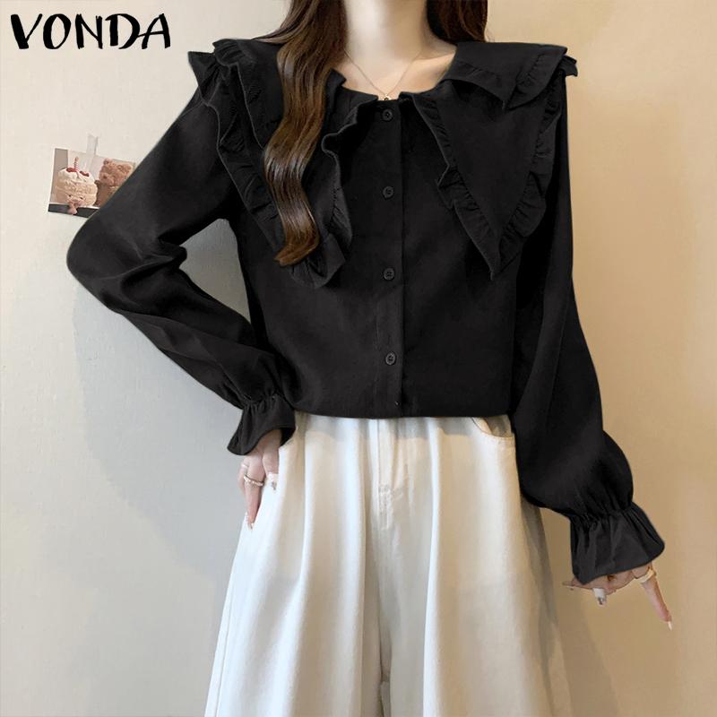 VONDA Женские летние блузки с длинным рукавом и лацканами