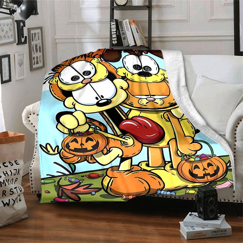 Garfield Halloween Cartoon Flannel Blanket Super Soft Warm Cozy Blanket for Sofa Bed Office Travel All‑Season Home Decor Gift