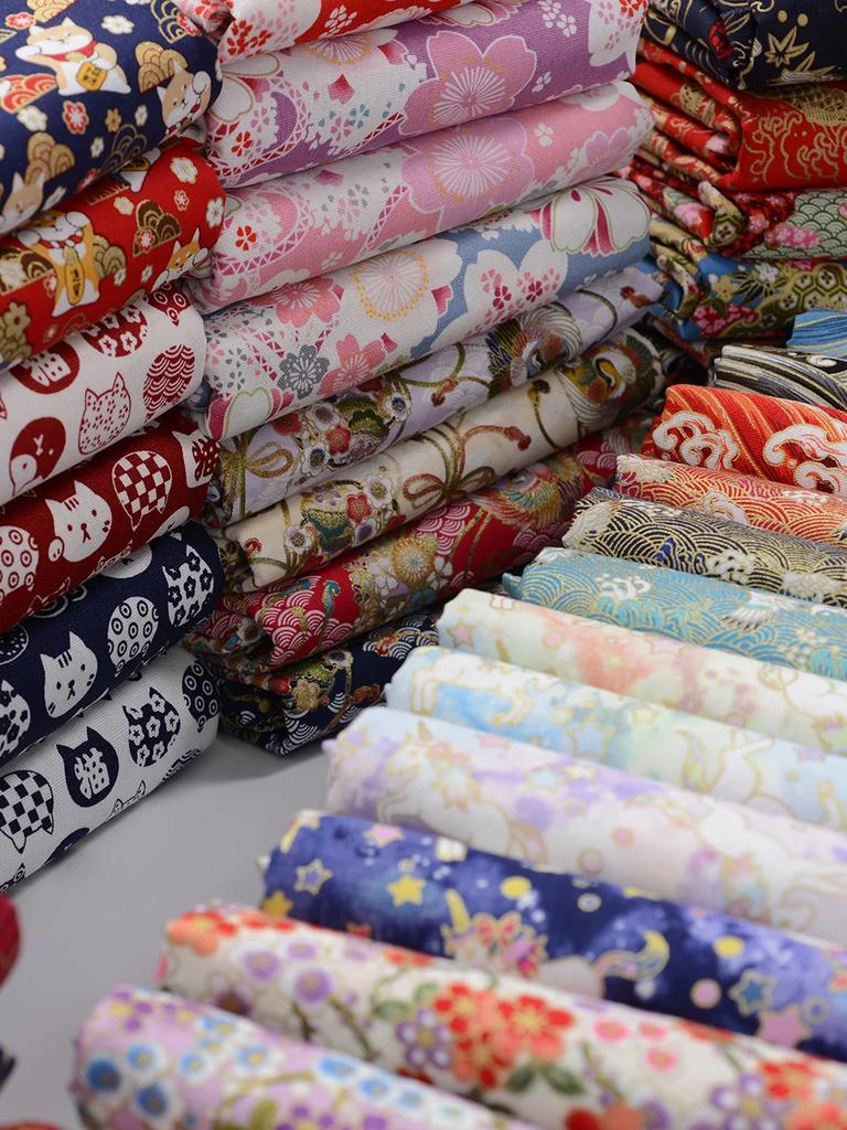 Ткань в японском стиле, чистый хлопок, с принтом, на метр, для одежды, ханьфу, скатерти, сумки, ручной работы, DIY, швейная ткань, бронзирование, синий