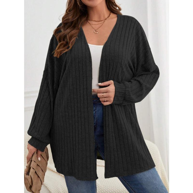 Осенне-зимний женский однотонный свободный кардиган с длинным рукавом, трикотажная куртка больших размеров