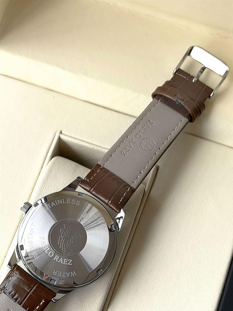 Мужские кварцевые деловые часы PABLO RAEZ: Автоматические, Водонепроницаемые, с Секундной Стрелкой и Календарем.